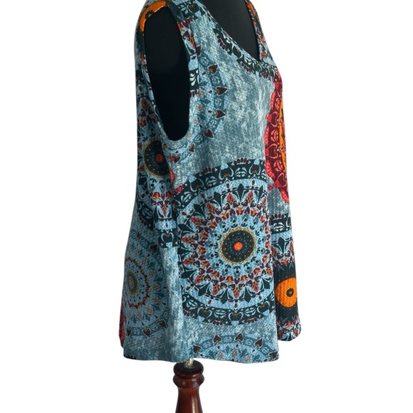 Iwolence Boho Mandala Tank Top – Colorful Festival V-Neck Sleeveless Blouse (XL) - Picture 3 of 13